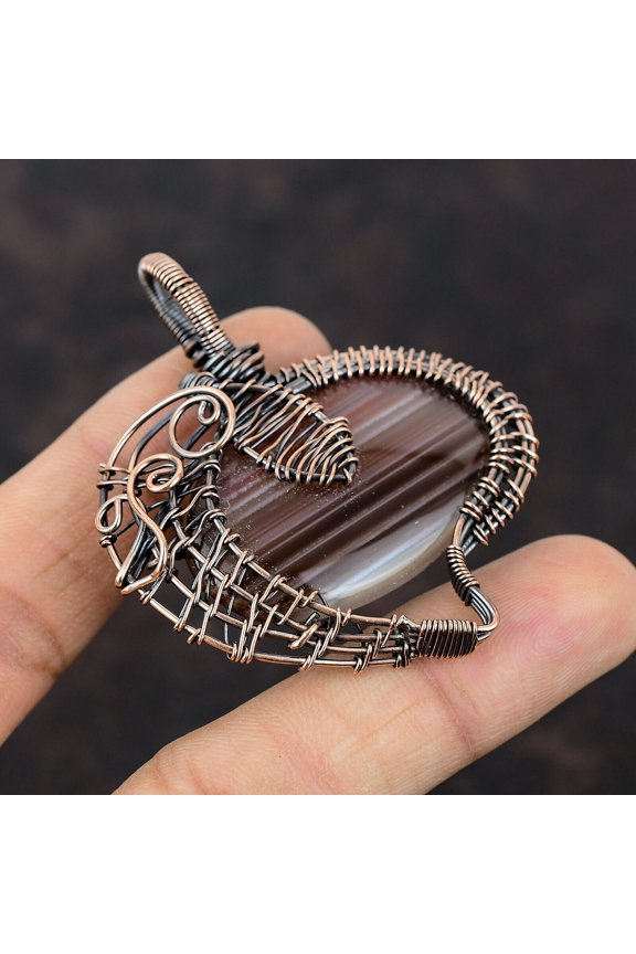 Botswana Agate Gemstone Jewelry Copper Love Gift Wire Wrapped Pendant 2.36"