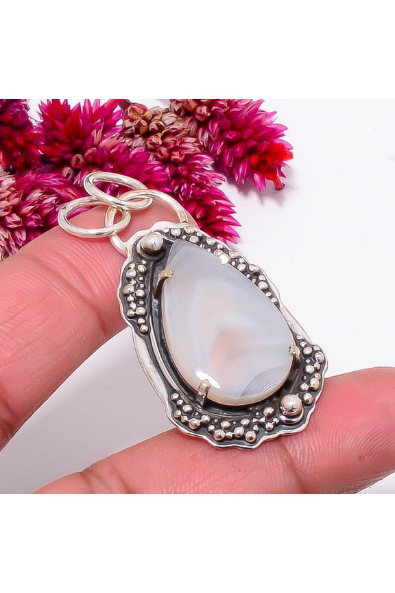 Botswana Agate Oxidised 925 Sterling Silver Pendant 1.95" Sk46, Christmas Gift