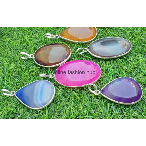 Botswana AgateGemstone 925 Sterling Silver Plated Handmade Pendant 10 pcs