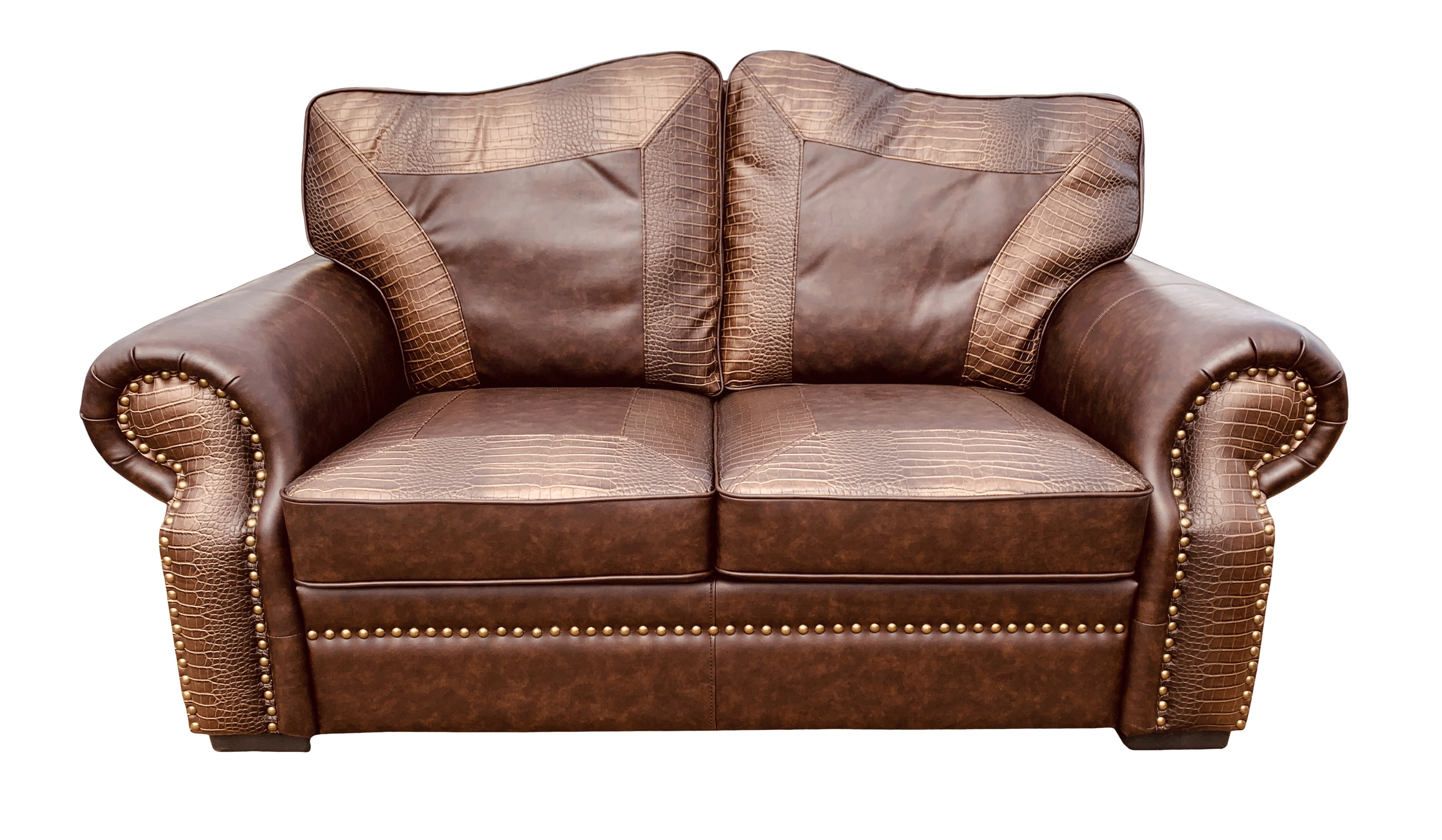 Botswana Brown Croc and Micro Leather Loveseat with Wood Frame