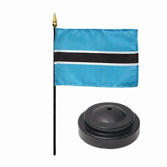 Botswana Desk Flag with Base; American Made Rayon 4x6 inch Miniature Table Set Includes One Small Mini Country Stick Flags and One Black Stand (Botswana Desk Flag and Base)