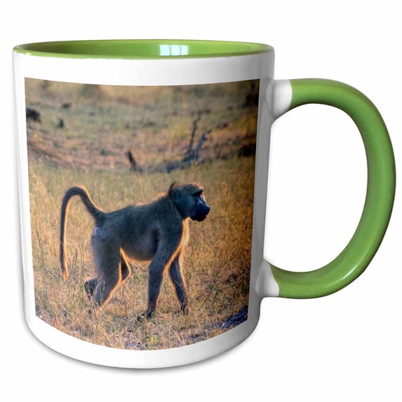 3drose, Botswana. Okavango Delta. Khwai Concession. Chacma Baboon., 11oz Two-tone Green Mug