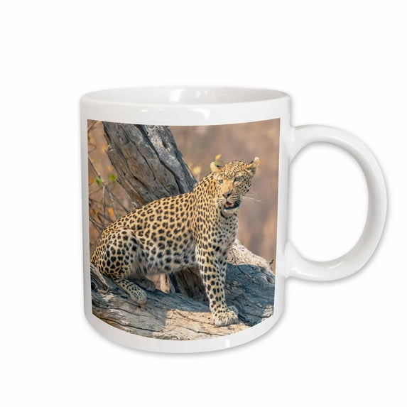 3drose, Botswana. Okavango Delta. Khwai Concession. Leopard on a Fallen Log., 11oz Mug