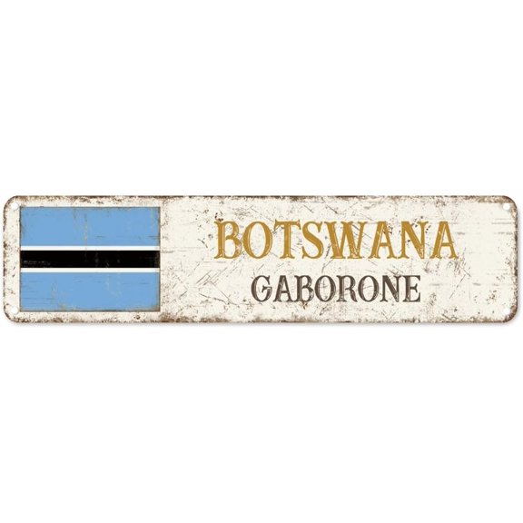 Botswana Tin Sign Gaborone Metal Tin Sign Patriotic Decorations Country Souvenir City Souvenir 4"x16" Fade Resistant Decoration Sign for Bar Cafe Pub Garage Kitchen