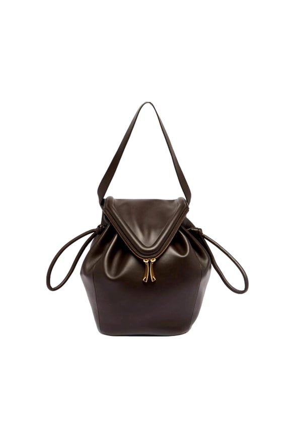 Adult Nappa Calfskin Leather Shoulder Bag Bucket Style, Brown