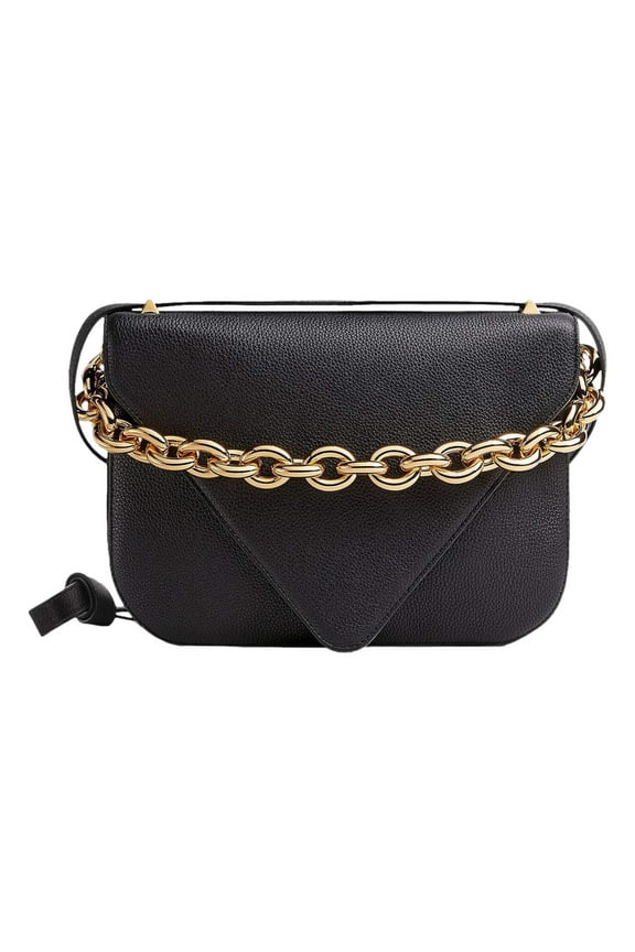 Mount Envelope Medium Shoulder Bag Leather Black and Gold