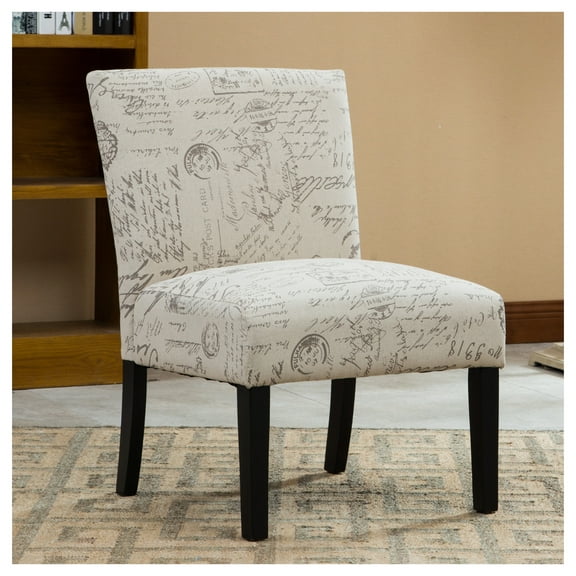 Botticelli English Letter Print Fabric Armless Contemporary Accent Chair