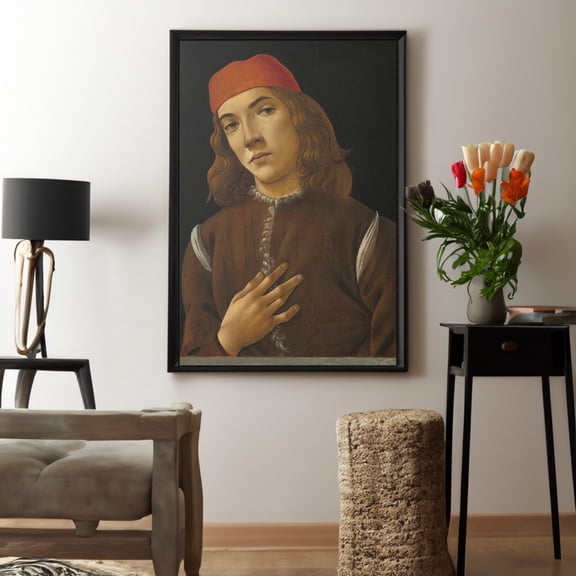 Botticelli Man Portrait Italian Renaissance Wall Art, Stretched Canvas 12x16in