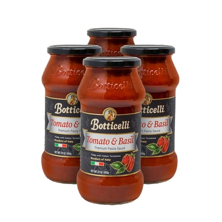Botticelli Premium Tomato and Basil Pasta Sauce for Spaghetti, Pizza, Dip & Soup - Made in Italy Tomato Sauce with Basil for Authentic Italian Homemade Meals, 4 Count