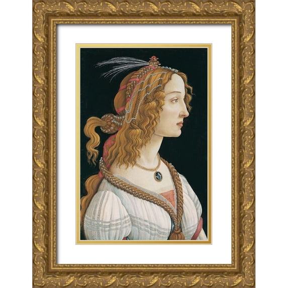 Botticelli, Sandro 11x14 Gold Ornate Wood Framed with Double Matting Museum Art Print Titled - Portrait of a Young Woman