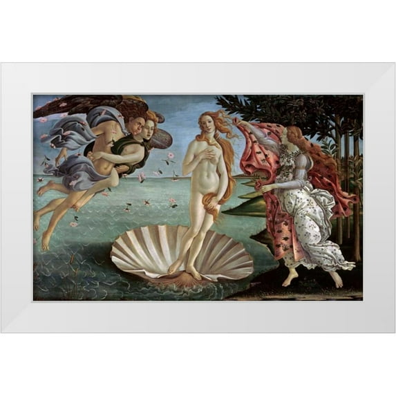 Botticelli, Sandro 24x17 White Modern Wood Framed Museum Art Print Titled - The Birth of Venus