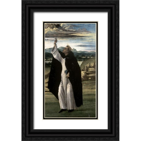 Botticelli, Sandro 9x14 Black Ornate Wood Framed with Double Matting Museum Art Print Titled - Saint Dominic