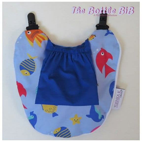 The Bottle Bib -Hands Free Feeding. Accelerate Baby's Feeding Independence. Keep Baby Bottles, Food Pouches and Training Cups, From Falling Onto Dirty Surfaces! Unisex Patterned Baby Feeding Bib.
