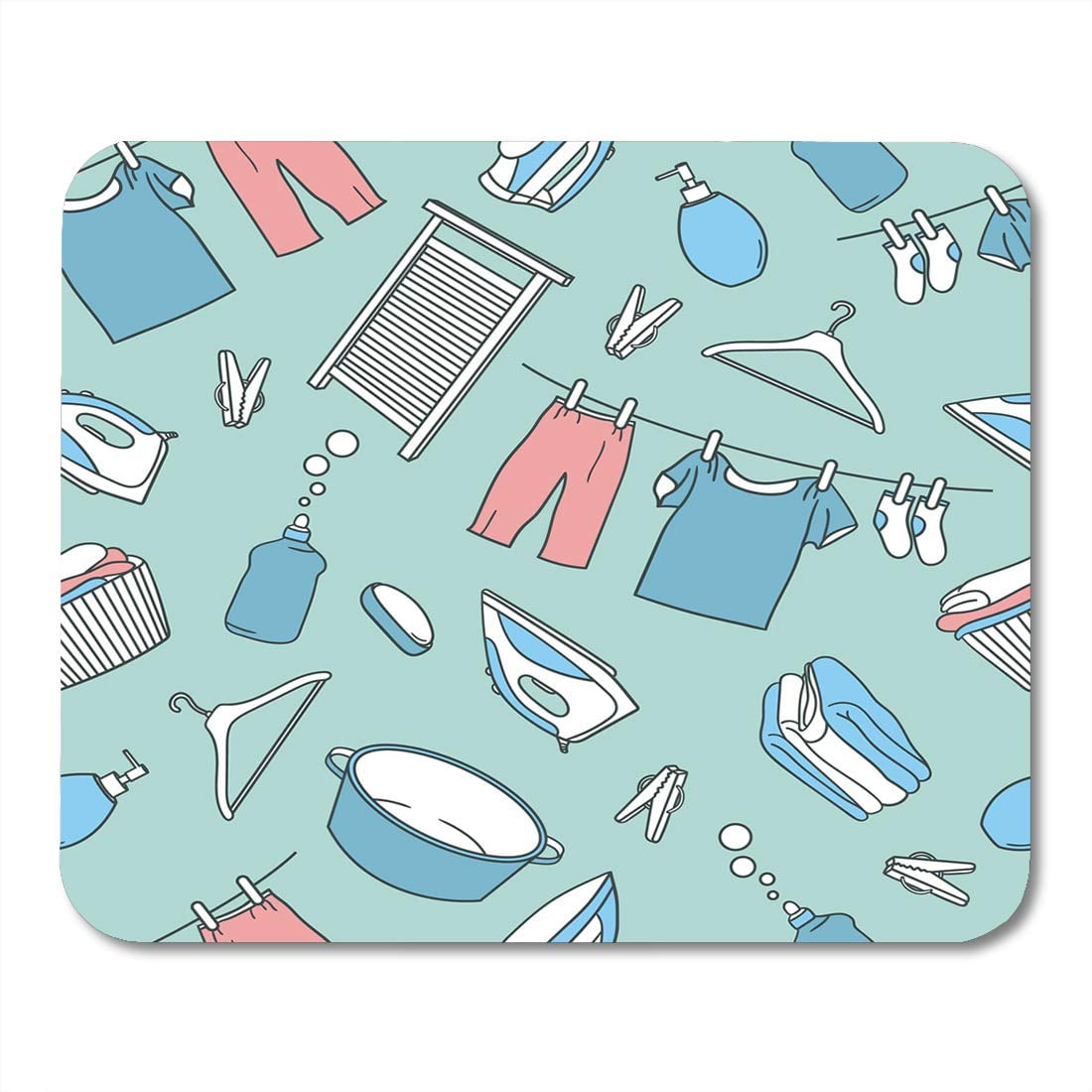 Bottle Blue Basket Laundry Sketch Objects Doodle of Symbols Pink Bleach