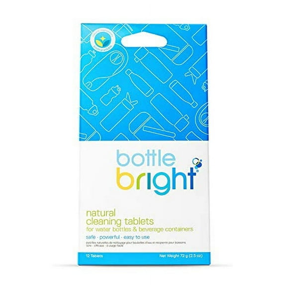 Bottle Bright (12 Tablets) - All Natural, Biodegradable, Chlorine & Odor Free Water Bottle & Hydration Pack Cleaning Tablets