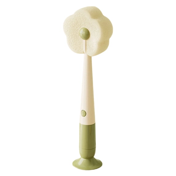 Bottle Brush, 3-in-1 Suction Cup Flower Sponge Bottles Brush, Detail Brush for Cup Lid Gap & Straw, Removable Nipple Brush, Long Handle Multi-Purpose Cup Cleaning Brush, White