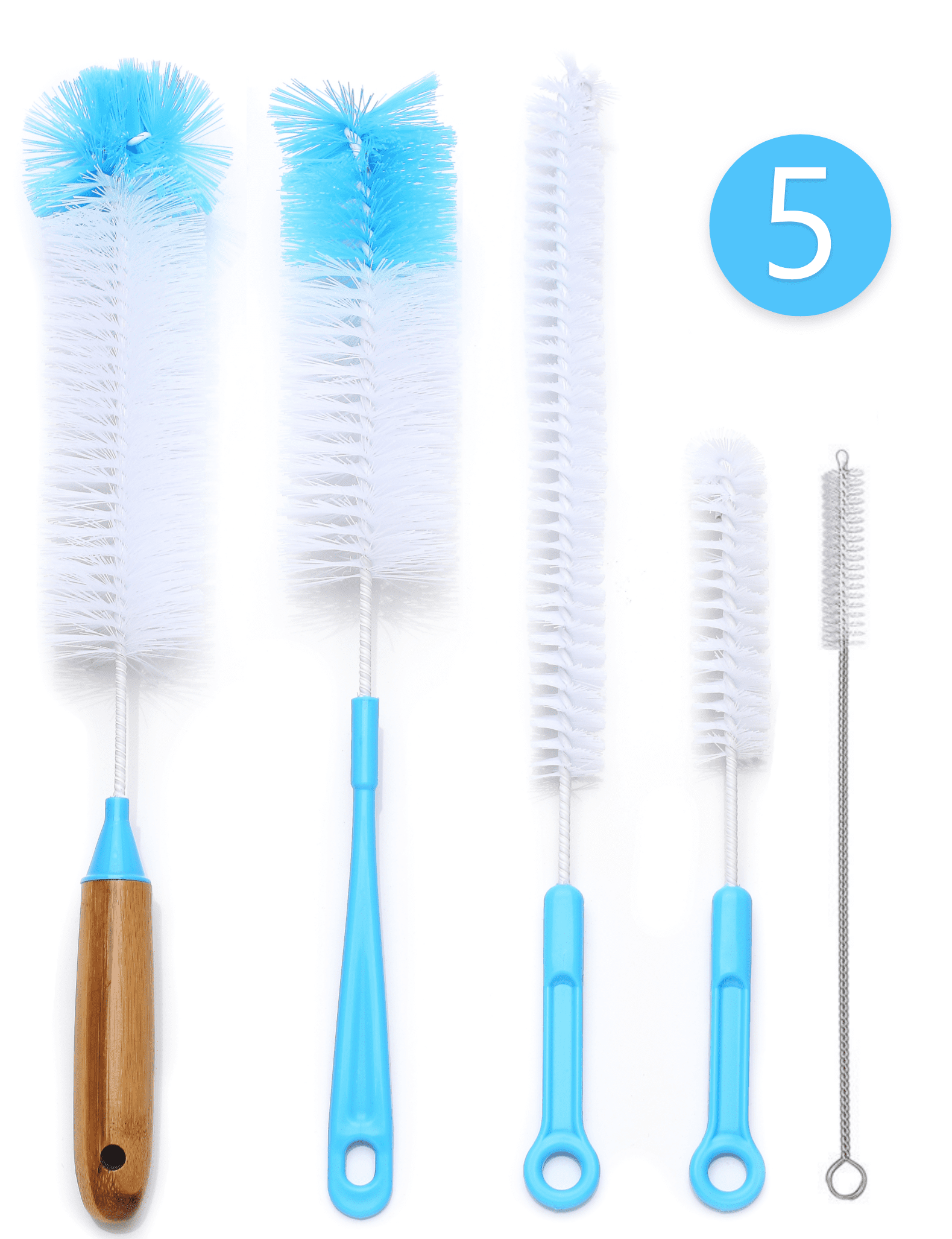 Bottle Brush 5 Pack Cleaner Set - Straw Cleaning Brush & Long Water Bottle  Scrub Brushes for Washing Baby Bottles, Tumblers, Pipes, Kitchen & Beer