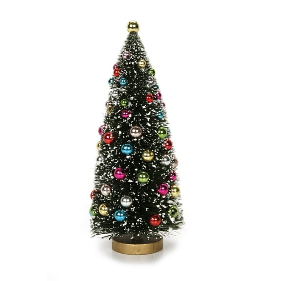 Bottle Brush Christmas Trees: 8.5 inch Green Sisal Tree with Bead Ornaments