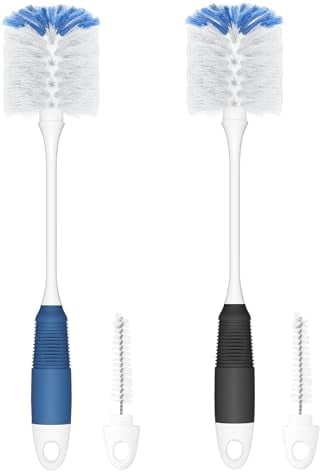 Bottle Brush Cleaner, Long Flexible Handle Bottle Brush Scrub for Water Bottles, Glasswares, Tumblers, Travel Coffee Mugs, 2 Pack