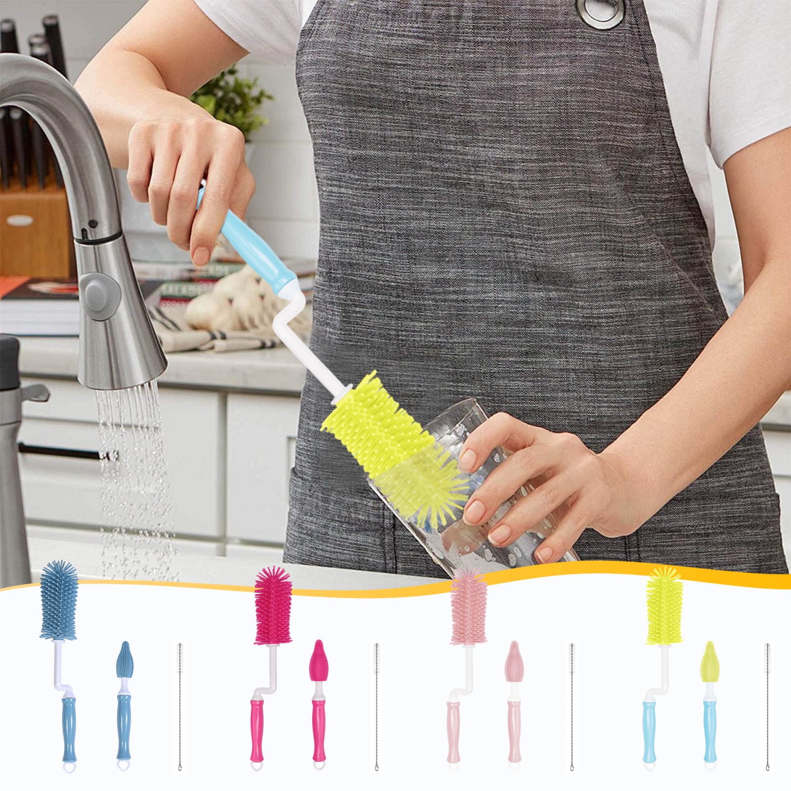 Bottle Brush Cleaning Set | Three-Piece Silicone Brush Kit | Flexible ...