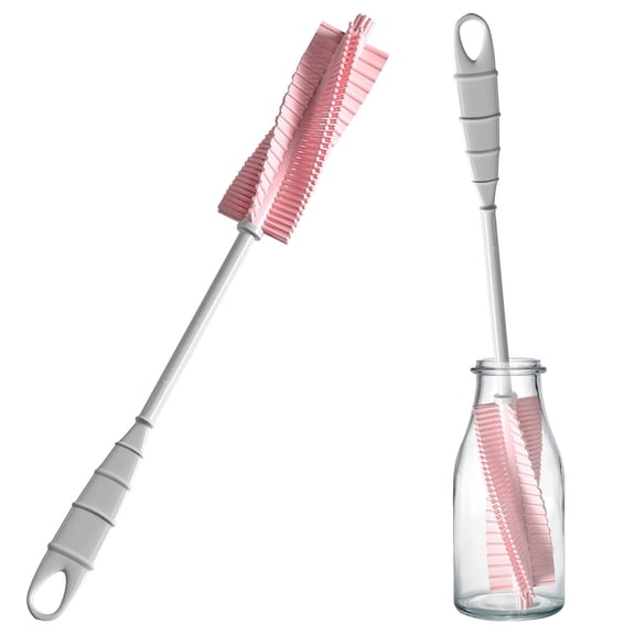 Bottle Brush,Rotatable Pacifier Cleaning Brush - Newborn Essentials Gift,Portable Cleaning Tool for Home & Travel,Reusable 360-degree Scrubbing Tool with Soft Bristles,13.94x1.57 inch (Pink)