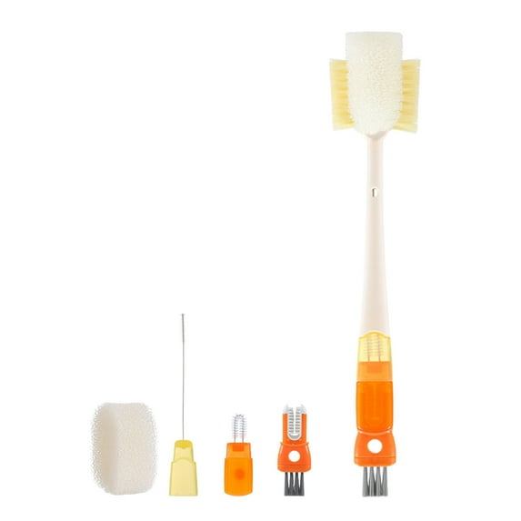 Bottle Brush Set, 5-in-1 Multifunctional Water Bottle Cleaning Brush, with Nipple Brush, Detail Brush for Cup Lid Gap, Straw Brush for Stanley Cup, Baby Bottles, Cup Crevice (Orange)
