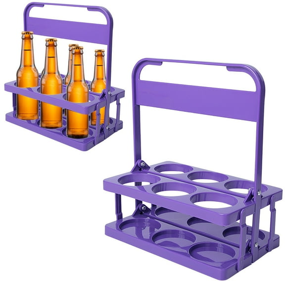 Bottle Caddy for 6 Pack Bottle Can, Portable Beer Bottle Rack Pure Color Foldable Beverage Storage Rack Picnic Beer Handle Basket Plastic Beer Carrier 6 Beer Holder Basket (Dark Purple)