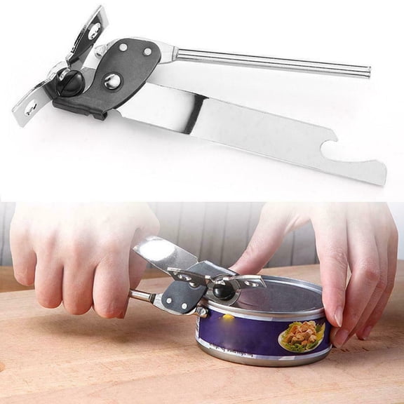 Steel Manual Can Opener with Side Gadget Functionality, Durable Kitchen Tool for Everyday Use