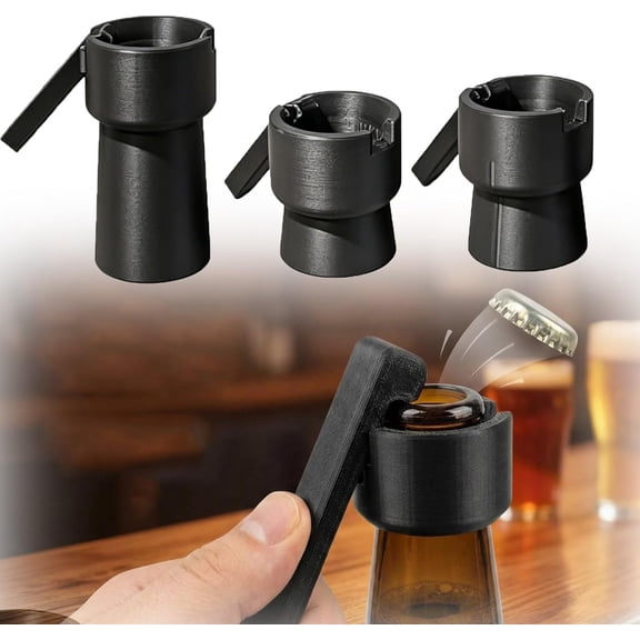 Bottle Cap Launcher & Opener - 3 Sizes Fit Different Beer, Soda, Wine Bottles, 3D Printed Cap Shooter for Parties, Gatherings & Gifts (Black)