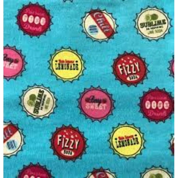 Bottle Caps Flannel Fabric