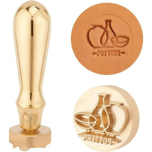 Bottle Ceramic Stamp for Clay 1'' Pottery Stamps Golden Brass Pottery Tool Initial Clay Stamp Soap Stamp Imprints in Clay Pottery for Potters DIY Lovers Clay Signature Crafts