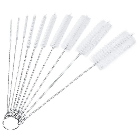 Bottle Cleaning Brushes, 8.2 Inch Nylon Tube Brush Set, Cleaner for Narrow Neck Bottles Cups with Hook, Set of 10pcs, White