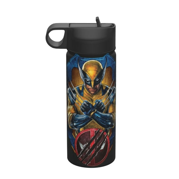 Bottle Deadpool Insulated Stainless Steel Wide Mouth Water Bottle With Straw, 18oz Portable Leak Proof Drinking Bottle For Outdoor Office Travel School
