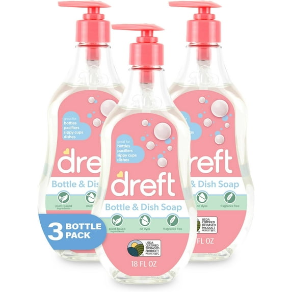 Bottle and Dish Soap | Made to Clean Baby Bottles, Sippy Cups, Pacifiers, Breast Pumps, & More | Gently Removes Milk Film & Odors | Plant Based, Fragrance Free Dish Soap | 18 Fl Oz (Pack of 3)