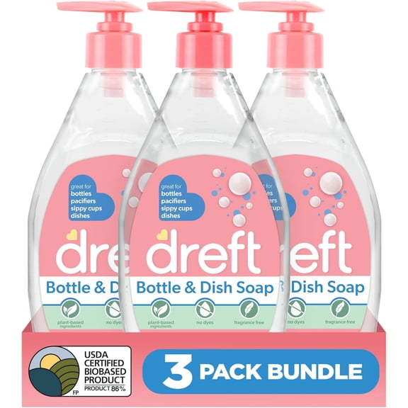 Bottle and Dish Soap | Made to Clean Baby Bottles, Sippy Cups, Pacifiers, Breast Pumps, & More | Gently Removes Milk Film & Odors | Plant Based, Fragrance Free Dish Soap | 18 Fl Oz (Pack of 3)