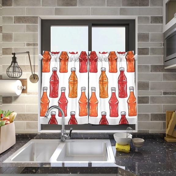 Bottle Drink Kitchen Curtains Half Tier Curtain 2 Rod Pockets Bathroom Bedroom Cupborad Living Room 27"x24"