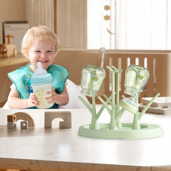 Bottle Drying Rack Organizer Stand Detachable Babies Holder Shaped Dryer Space Saving Home Kitchen Countertop Accessory, 10.24×8.66×9.06 inch, Green
