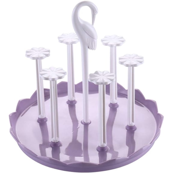 Bottle Drying Rack,Swan Cup Holder,Mug Holder with Rotating Drain Tray;Stylish Swan Head Design;Ideal for Kitchen,Dining,Living Room;Coffee Mug Holder(Purple)