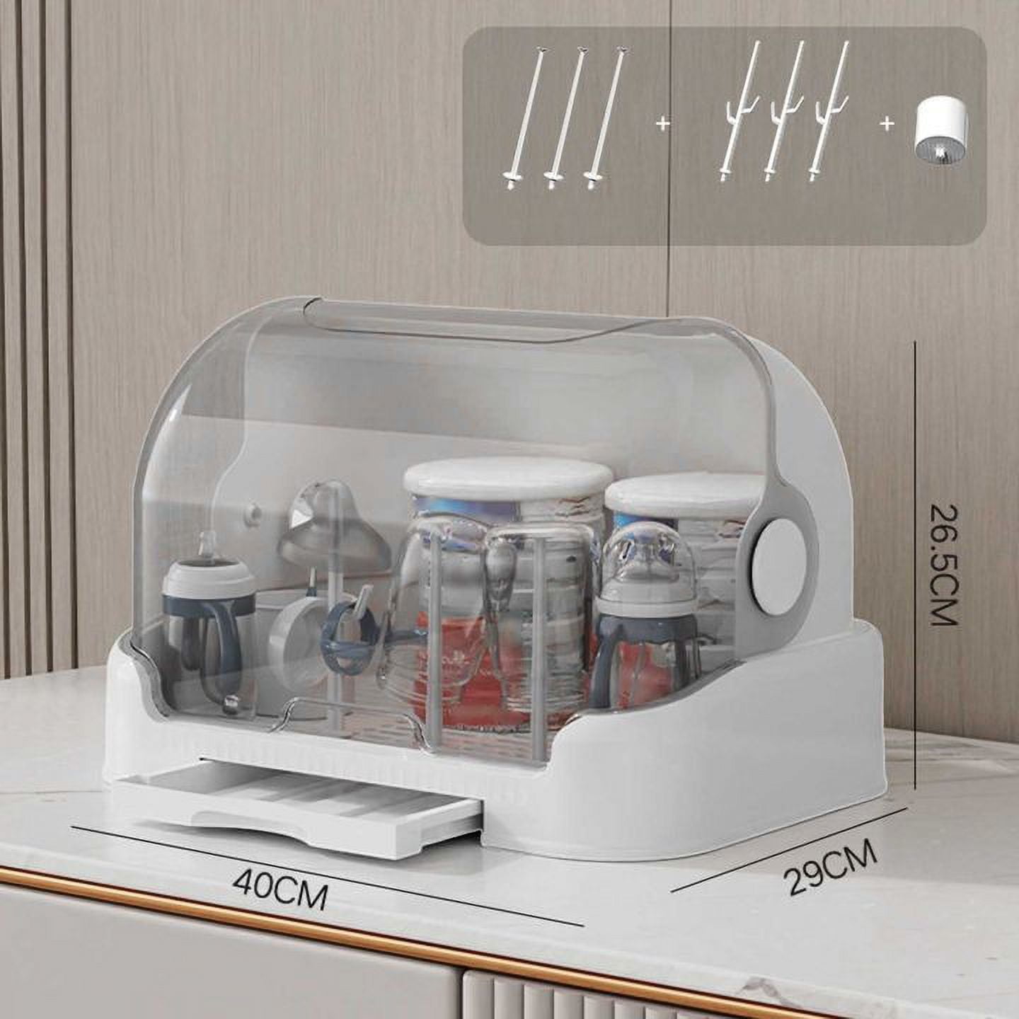 Bottle Drying Rack With Lid Storage Box With Removable Drain Tray Space Saving Countertop Drying Rack For Cups Utensils 15.75 x 11.02 x 10.63 Inches