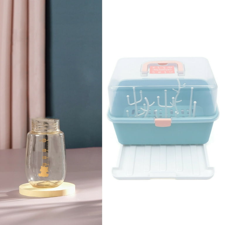 Baby Bottle Drying Rack with Lid Cover Nursing Bottle Storage Box