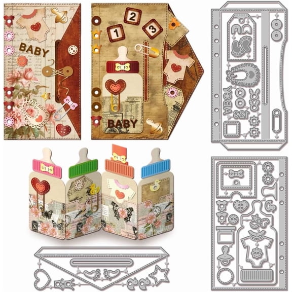 Bottle Envelope Page Frame Cutting Dies for DIY Scrapbooking Metal Planner Hole Reinforcement Cut Dies Bookmarks Die Cuts for Card Making Embossing Photo Album Craft Decor