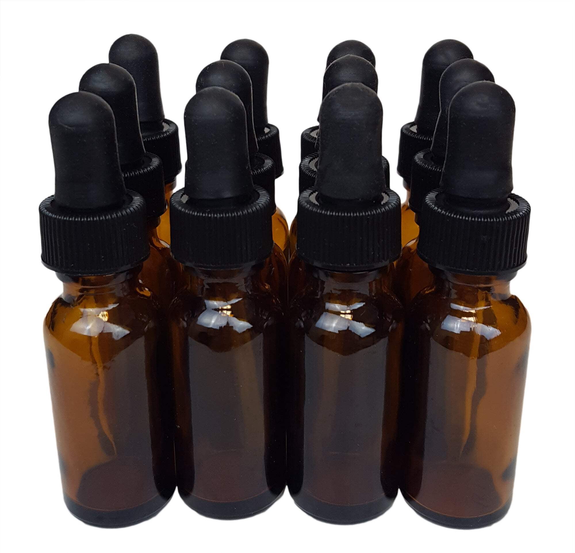 GSC International 405-2-DZ Bottle, Flint Glass, Amber Color, Boston Round, 1/2 ounce, with dropper assembly.  Pack 12.