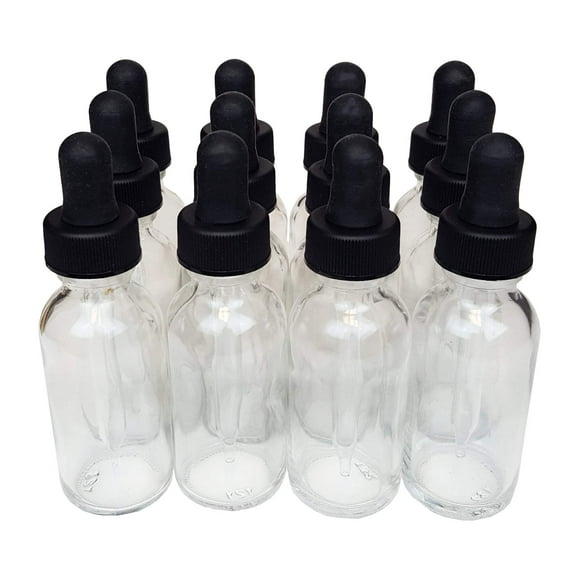 Bottle, Flint Glass, Clear, 2 oz with dropper assembly. Case 144.