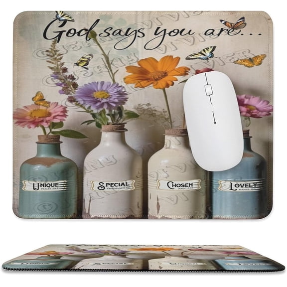 Bottle of Flower Bible Verse Print Mouse Pad with Stitched Edge,Premium-Textured Mouse Mat, Non-Slip Rubber Base Mousepad for Laptop, Computer & PC 10"x12"