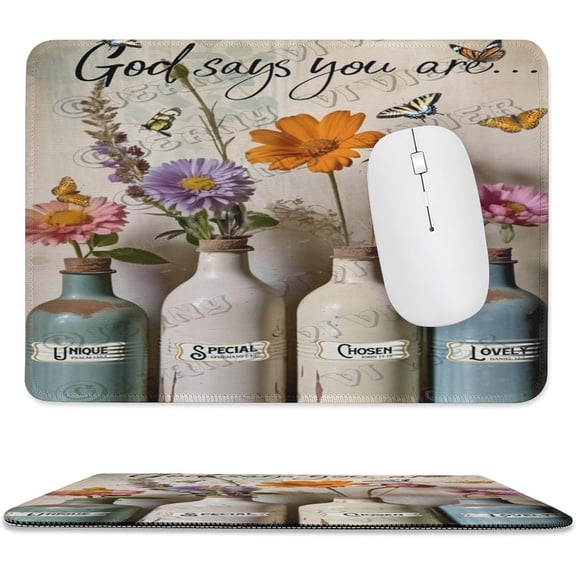 Bottle of Flower Bible Verse Print Mouse Pad with Stitched Edge,Premium-Textured Mouse Mat, Non-Slip Rubber Base Mousepad for Laptop, Computer & PC 8"x10"