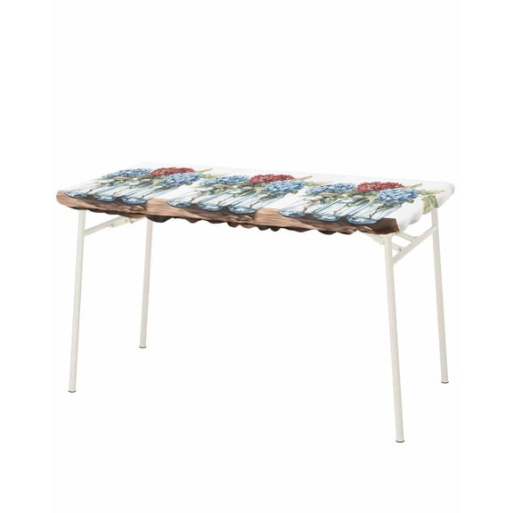 Bottle Flower Rectangle Tablecloth, Waterproof Elastic Fitted Table Covers for 8 Foot Tables, 32x96inch Decorative Tablecloths for Picnic, Camping, Outdoor, Country Red Blue Spring Budding Floral