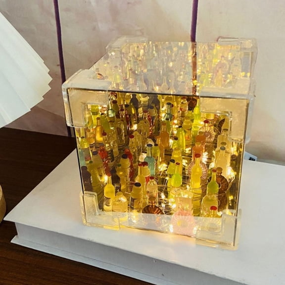 Bottle & Flower Sea Design Night Light, LED Infinity Mirror Lamp DIY Finished Product Decorations Lights USB Powered with LightArtificial Flower Bedside Table Lamp Birthday Creative Gifts