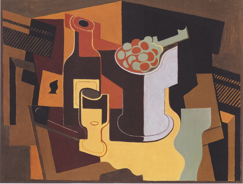 Bottle & Fruit Bowl 1920 Canvas Art - Juan Gris (24 x 36)