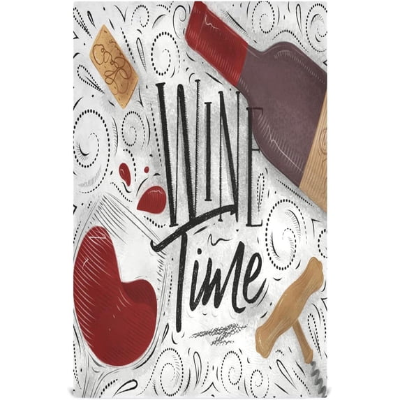 Bottle Glass Cork Corkscrew Tea Towels Set of 1 Wine Time Kitchen Dish Cloth with Hanging Loop, 18"x28"Lint-Free Absorbent Towel for Kitchen Drying Wiping and Cleaning