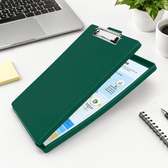 Bottle Green Heavy Duty 8.5x11 Clipboard with Storage Side Opening Folder for Office Supplies